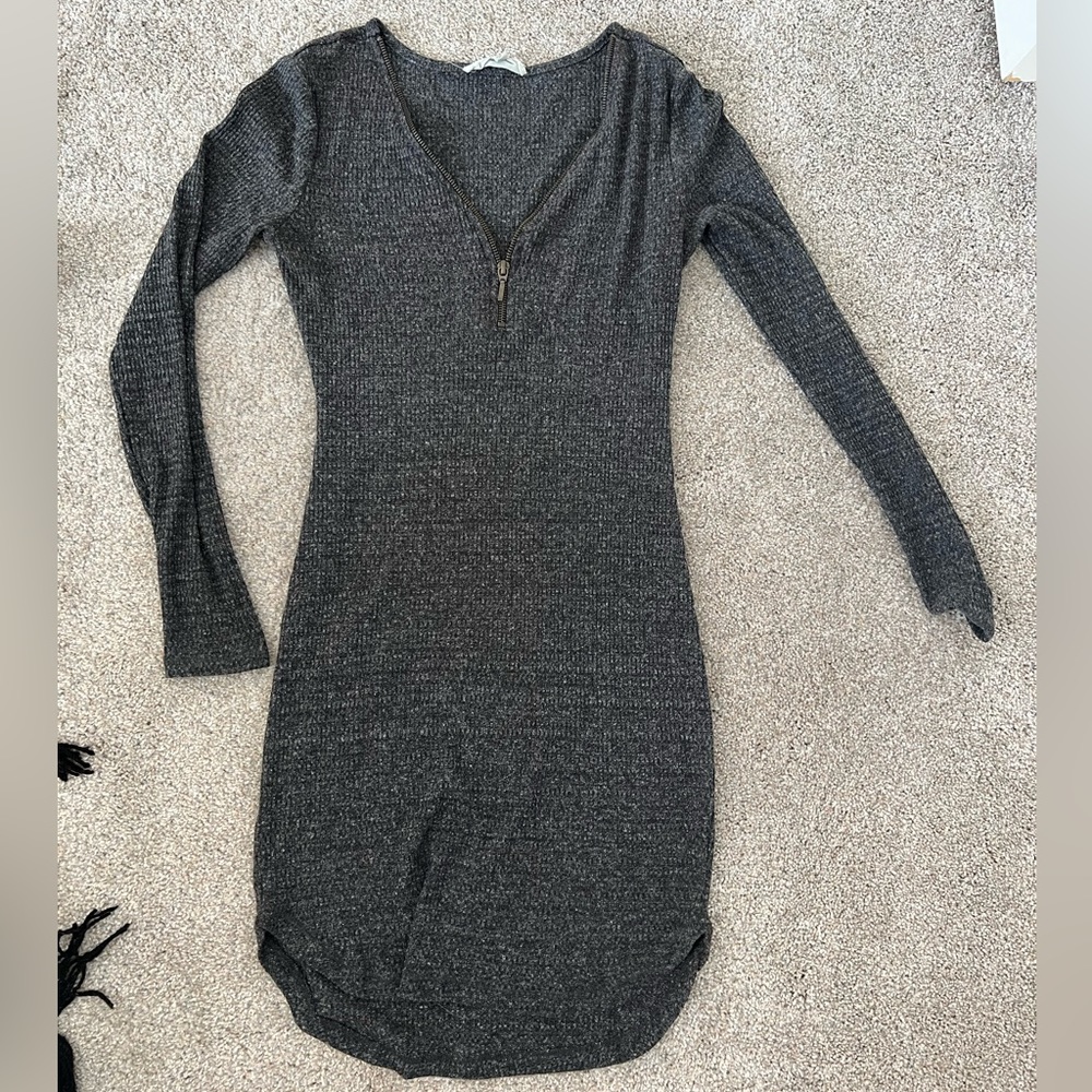 Grey Zipper Bodycon Sweater Dress